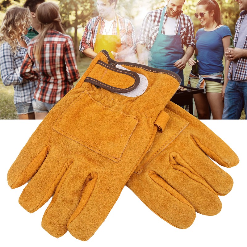 Heat Resistant Gloves Calf Leather Polyester Hand Protection BBQ Grill