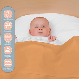 Pizuna Baby Flat Sheet for Crib 120 x 150 cm, Apricot Orange, 400 Thread Count 100% Long Staple Cotton Flat Bed Sheet, Soft Sateen Weave Baby Crib Sheet with 5 cm Hem