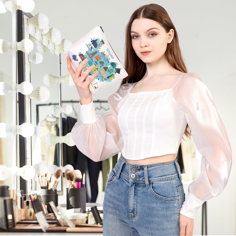 MYOSPARK Iceland Travel Cosmetic Bag Iceland Travel Map Northern Lights