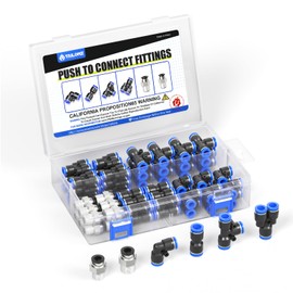 TAILONZ PNEUMATIC 1/4 Inch od Push to Connect Fittings Pneumatic Fittings Kit 12 Spliters+12 Elbows+12 tee+12 Straight +12 Male Straight NPT Thread (60 PCS)