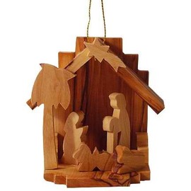 3D Wooden Holy Family Nativity Scene Ornament for Christmas Tree - This Holiday Décor is Hand Carved in Bethlehem (Item ID: HL0220-1)