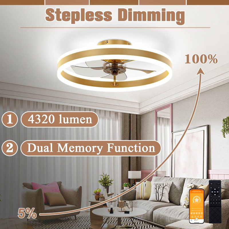 VOLISUN Low Profile Ceiling Fans with Lights and Remote, 19.7in