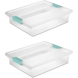 STERILITE 19638606 Large Clip Box, Clear with Blue Aquarium Latches 2 pieces (Large)