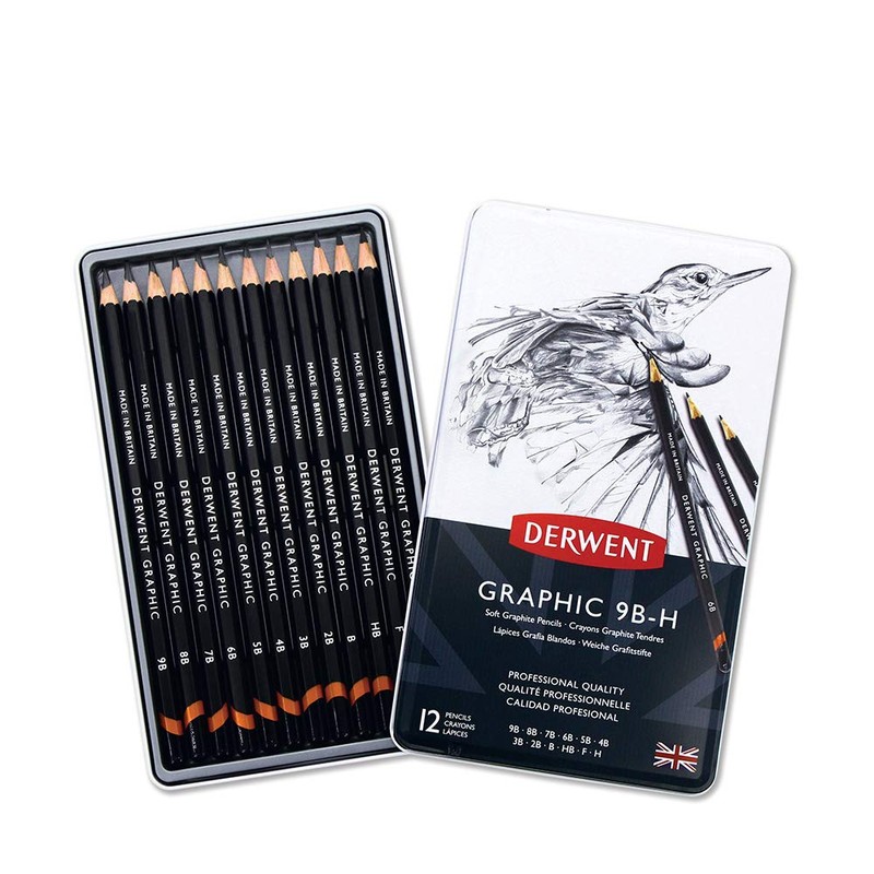 DERWENT Pencil, Graphite, Set of 12, Soft, Tin, R34201