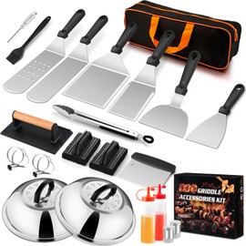 Joyfair 25Pcs Griddle Accessories Kit (with Melting Dome), Stainless Steel Flat Top Grilling Spatula Accessory Tools Set with Basting Covers Burger Press, for Outdoor BBQ Teppanyaki Hibachi Cooking