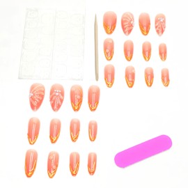 LBPEPAMZ 24Pcs Pink Press on Nails Medium Almond Fake Nails with 3D Pearl Rhinestones Design Gold Foil French Tip Acrylic Nails False Nails Cute Spring Butterfly Glue on Nails for Women Manicure Decor