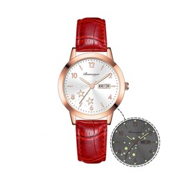 BESTKANG Women's Casual Wrist Watch, Leather Band Analog Quartz Ladies Dress Watch with Calendar Date, Classic Gifts for Her (Red)
