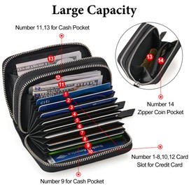 KM Legend Wallet for Women,Slim RFID Blocking Credit Card Holder with ID Window,Double Zipper Compact Purses for Women with Coin Pocket