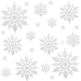 Naler 52 Adornos Colgantes de Plástico Copos de Nieve Colgantes Blancos Navideños para Decoración de Árbol de Navidad (Tamaño Mixto)