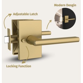 Mega Handles - Glamor Privacy I Lever Door Handle Set for Hallway, Closet and Bathroom I Reversible Heavy Duty I Fits All Standard Door Sizes I Screws Included - Satin Brass (1 Pack)