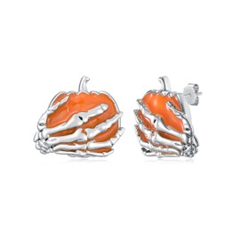 SILBAZ Pumpkin Earrings Enamel Pumpkin Funny Pumpkin Earrings Jewelry Birthday Christmas Gift for Women Girls, White Gold, No Gemstone