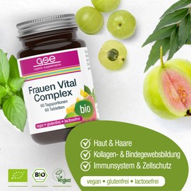 GSE Frauen Vital Complex Tabletten, Vitaminkomplex reich an Vitamin B, C und E, Mineralstoffe und Spurenelemente, ohne Aroma- und Zusatzstoffe, BIO-Qualität