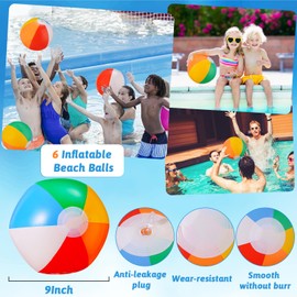 SCIONE 6 PCS Beach Balls - 9" Colorful Inflatable Balls Swimming Pool Toys for Kids Summer Water Games,Beach Theme Party Decorations Party Supplies