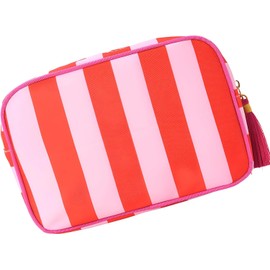 Neceser de maquillaje con borlas a rayas y flecos, Red Detalle de flecos ajustables e interior espacioso para organizar artículos de tocador y cosméticos, solución de
