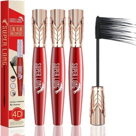 Super Long Mascara,Máscara 4d,Máscara Súper Larga,Máscara De Pestañas De Fibra De Seda 4d,Alargamiento (3PC)