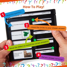 Flippo pad Quiz Device Game - Geography Trivia Quiz Game - 25 Cards - 200 Questions - Educational & Fun - Ideal Travel Games for Kids - Family Quiz Games - Portable Pack - Age 6+