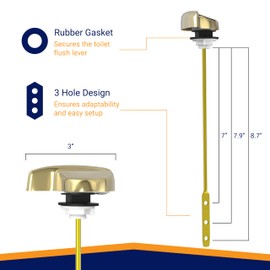 Universal Toilet Handle Lever Replacement - Toilet Flusher Replacement, Side Mount Toilet Tank Lever Fits Most Toilet Tanks - Efficient and Easy to Install Toilet Handle Replacement - Brass Polished