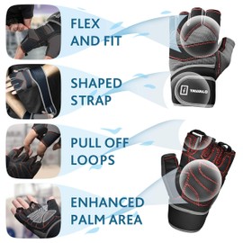 TAVIALO Fitness Gloves Training Gloves for Men Large (7.5"-8.5") Double Palm Grey/Red AZO & Phthalate Free CE Standard