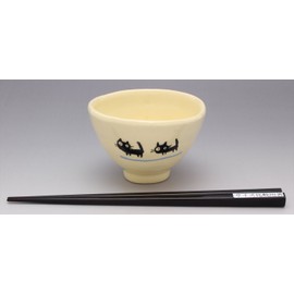 Kakamoto SOUSEN Rice Bowl, Light Blue, 3.9 inches (10 cm), Setoyaki Mini, Rice Bowl, Black Cat Pattern