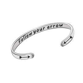 Inspirational Cuff Bangle Bracelet Motivational Quote Wrist Cuff Bangle Engraved Stainless Steel Jewelry for Best Friend Sister (Follow Your Arrow)