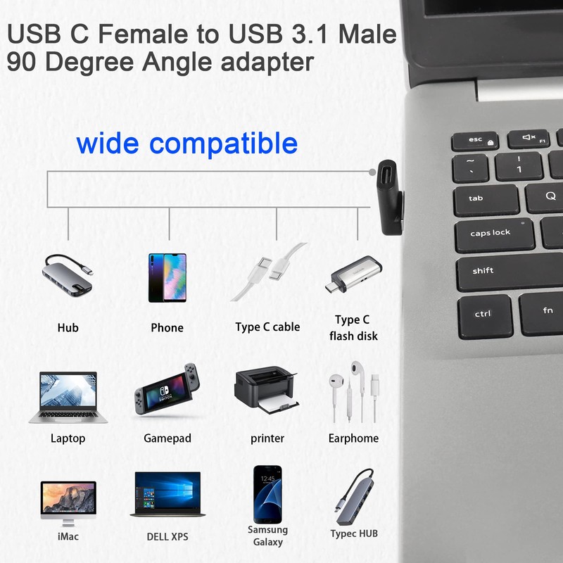QIANRENON 10Gbps USB 3.1 to USB C 90° Angle Adapter