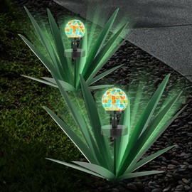 TOMBABY Enlarge Metal Plants Tequila Rustic Sculpture, Outdoor Patio Yard, Home Decor Hand Painted Agave Garden Statue, Outdoor Lawn Ornaments Yard Stakes for Mom Gift (2 Solar Green)