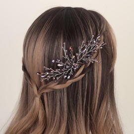 Aimimier Bridal Crystal Hair Pins Classical Wedding Back Comb Prom Party Festival Hair Accessories for Women and Girls (Purple)