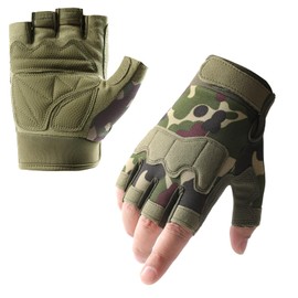SUJAYU Mens Fingerless Gloves Outdoor Gloves for Men, Hard Knuckle Gloves Bike Gloves for Men Cycling, Hiking Gloves Bicycle Gloves Riding Gloves Motorcycle Mens (Camo Green, Large)