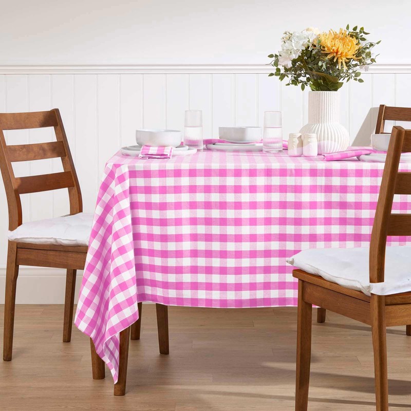 HOMESCAPES Pink Gingham Table Cloth Block Check Pattern 100% Cotton