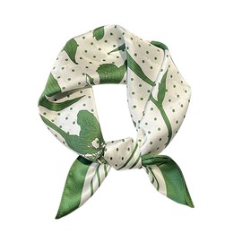 FEIBOON Mulberry Silk Scarfs Neck Scarf 21"x21" Small Square Scarfs hair scarf bandana for Women Gift Packed (White green dots)