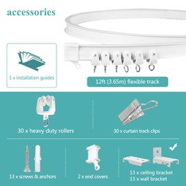 Ceiling Curtain Track, Flexible Bendable Ceiling Curtain Track Room Divider 12Ft Curved Curtain Rail Track Wall Mount RV Sliding Hospital Curtain Track System, Ceiling Track for Curtains Bay Window