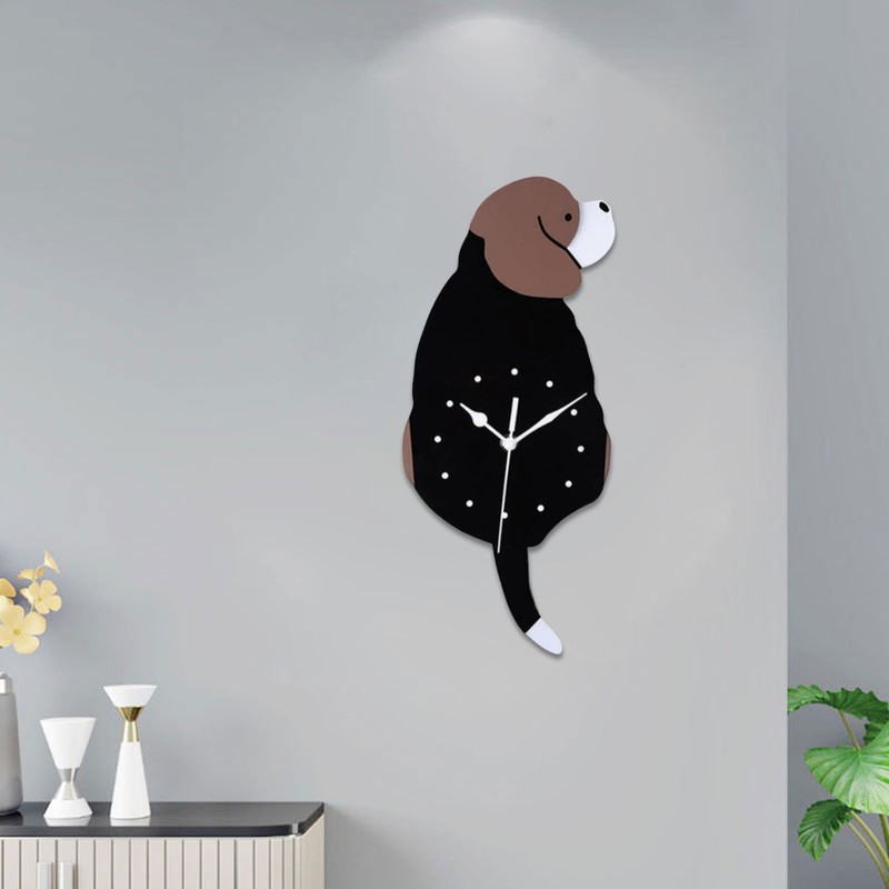 Wall Clock Self Adhesive Waterproof 3D Effect Silent Movement Dog