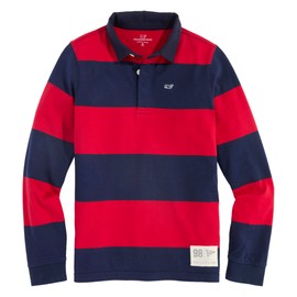 vineyard vines Boys' Striped Cotton Rugby Shirt, Red Velvet
