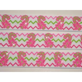 7/8 CHRISTMAS GLITTER CHEVRON CANDY CANE GROSGRAIN RIBBON OH MY GOSH GOODIES