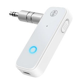 OQIMAX Aux Bluetooth Adapter for Car, 2 in 1 Bluetooth Transmitter Receiver for Hands-Free Call, Noise Cancelling 3.5mm AUX Bluetooth 5.0 Receiver for Home Stereo System/Headphones/Easy Connect White