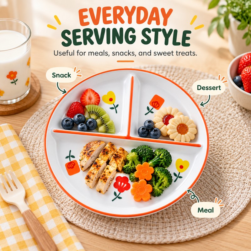 8-Inch Bone China Divided Plate for Breakfast & Meals –