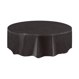 Black Solid Round Plastic Table Cover (84") 1 Count - Elegant Design & Premium Quality, Ideal For Parties, Events & Everyday Use