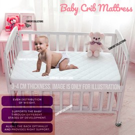 Comfort Collections Crib Mattress Waterproof Breathable Quilted Mattress Cover Toddler and Baby Quilted Extra Thick Foam Cot Bed Mattress 90 X 40 X 4 CM