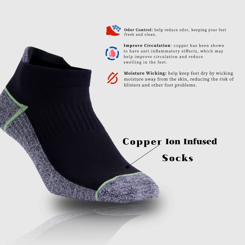 Copper Infused Ankle Socks with Odor Control, Moisture Wicking for