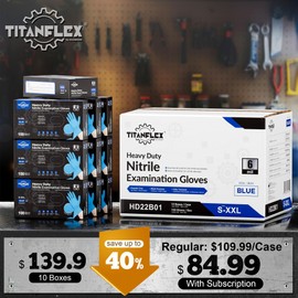 TitanFlex Heavy-Duty Blue Disposable Nitrile Gloves, XXL, Case of 1000, 6-mil, Fully Textured, Powder-Free, Latex-Free