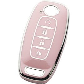 Tautrophen Key Fob Cover Fit for Nissan Rogue Pathfinder kicks Sentra Versa 4Runner 5 Buttons 2023 2024, 4 Buttons Silver and Pink, 4 Buttons