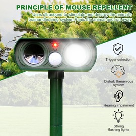 Solar Ultrasonic Animal Repeller, 2025 Cat Repellent Outdoor,Waterproof Deer Repellent for Raccoon,Dog,Fox, Deer, Skunk,Squirrel, Rabbit with LED Flashing and Motion Outdoor Farm,Sound Green