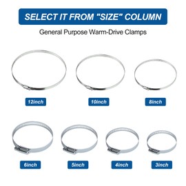 6Pcs 4" Stainless Steel Hose Clamp - Adjustable Worm Gear Hose Clamps for Pipe, Fuel Line, Intercooler, Tube and Automotive Plumbing