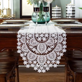auons White Crochet Lace Table Runner Dresser Scarf Boho Table Doilies Chic Rustic Table Placemats for Home Banquet Wedding Coffee Buffet Table Decor, 12 x 36 Inch