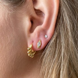 IMINI Bead Ball Mini Small Hoop Earrings for Women Teen Girls 2nd Hole S925 Sterling Silver Fashion Dainty Boho Tiny Cartilage Tragus Cuff Huggie Hinged Sleeper Hoops Pierced Jewelry Gifts (Gold)