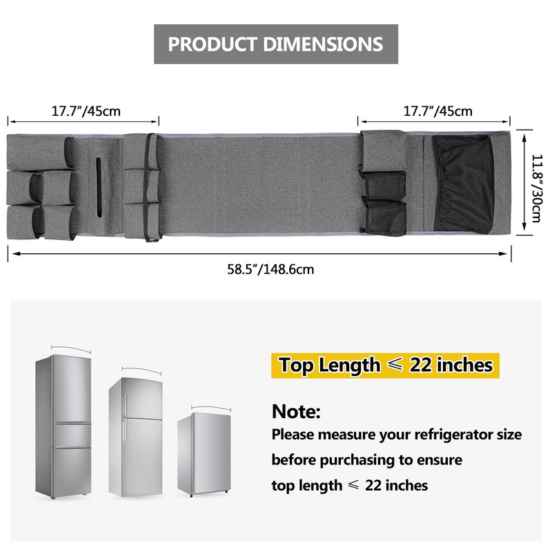 Rexmica Mini Fridge Organizer, Fridge Dust Cover with 14 Pockets