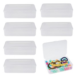 Pack of 6 Mini Rectangular Plastic Boxes, 10.5 x 7.5 x 2.5 cm Mini Portable Bead Organiser, Transparent Plastic Beads Container, Storage Box, Small Plastic, for Beads and Other Craft Items
