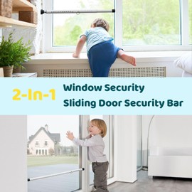 POKUSI Sliding Door Lock, 18-50 inches Adjustable Sliding Door Security Bar, 1 Inch Heavy Duty Sliding Glass Door Lock Bar for Window, Patio, Bacony, Apartment, White