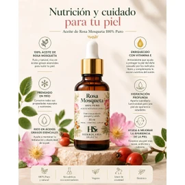 Aceite de Rosa Mosqueta 100% Puro 30 ml con Vitamina E Prensado en Frío Hidratante para Rostro, Cuerpo y Cabello Herbolaria Selecta
