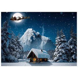 AIIKES 7x5FT Christmas Backdrop Winter Snow Scene Backdrop Winter Forest Wonderland Photography Backdrop Christmas Night Moon Santa Claus Reindeer Backdrop XY105